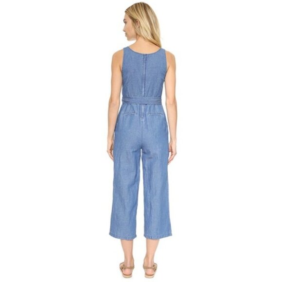Madewell Blue Cotton Linen Chambray Muralist Wide Leg Jumpsuit with Belt Size 0 - Picture 3 of 16
